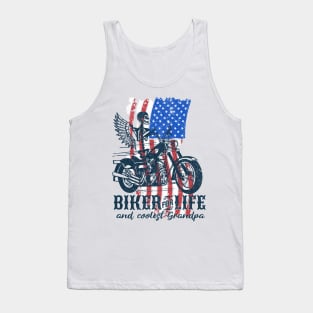 Biker for life and coolest Grandpa | cool grandpa; biker grandpa; grandpa gift; grandpa shirt; grandfather; motorbike rider; biker, American flag; American grandpa Tank Top